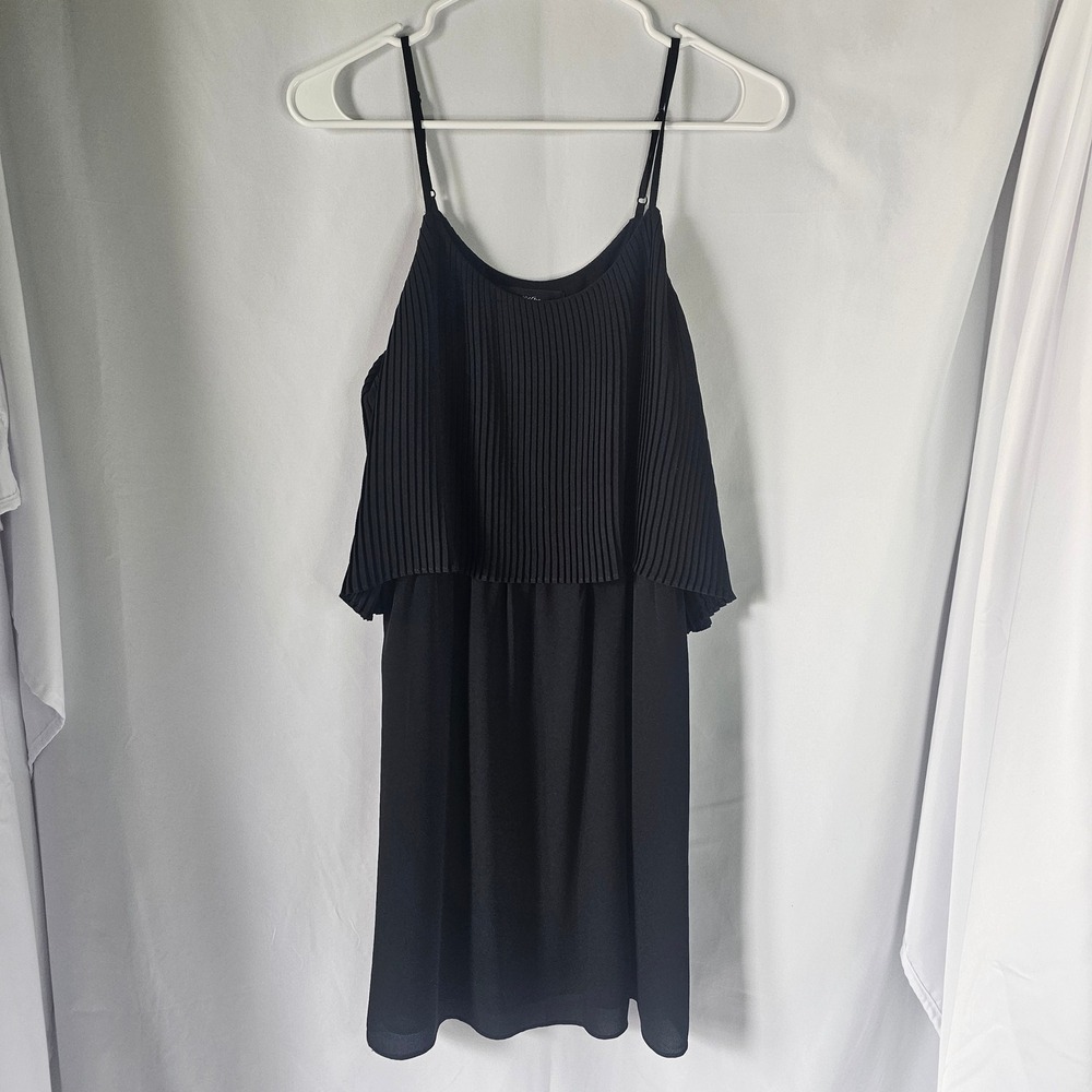 Mossimo Womens Black Pleated Tiered Chiffon Mini Dress Size S Adjustable‎ Straps